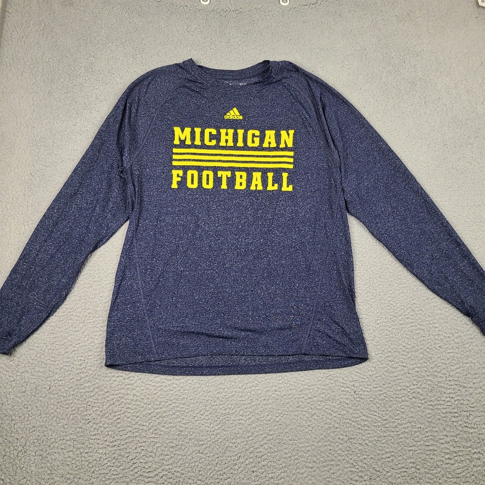 Adidas Michigan Football Climalite Long Sleeve‎ Shirt Mens Medium Navy Blue